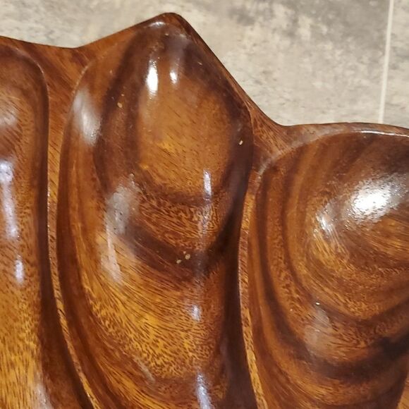 Vintage 3 Section Beautiful Monkey Pod Tray - Picture 2 of 5